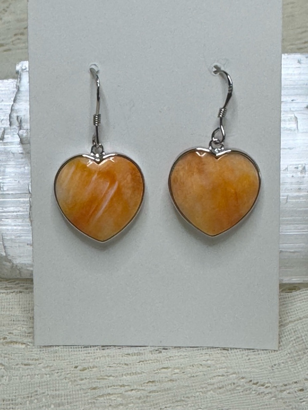 Spiny Oyster Shell Sterling Silver Heart Dangle Earrings